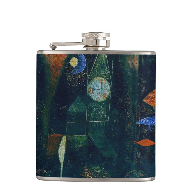 Paul Klee Fish Magic Abstract Painting Graphic Art Hip Flask (Front)