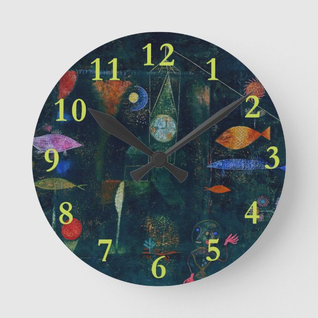 Paul Klee Fish Magic Abstract Painting Graphic Art Round Clock (Front)
