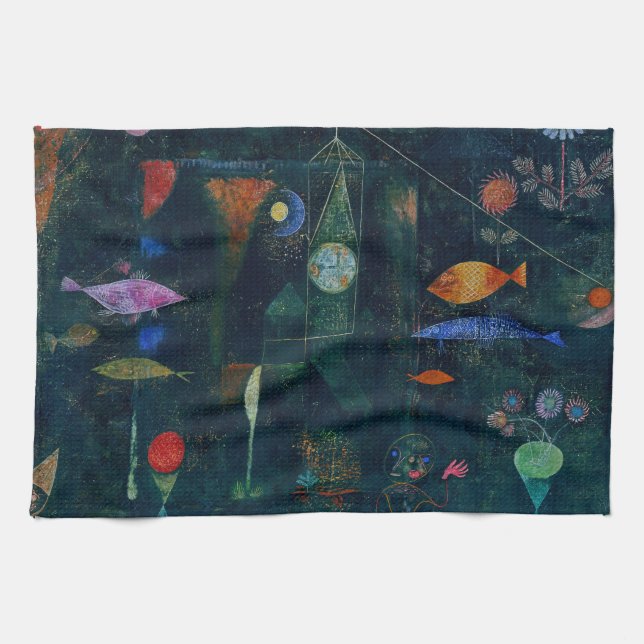 Paul Klee Fish Magic Abstract Painting Graphic Art Tea Towel (Horizontal)