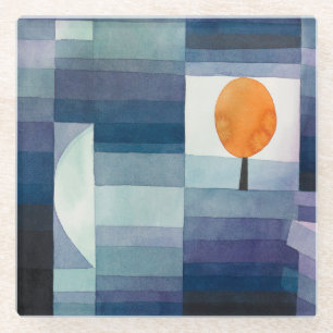 Paul Klee Harbinger of Autumn Blue Modern Abstract Glass Coaster