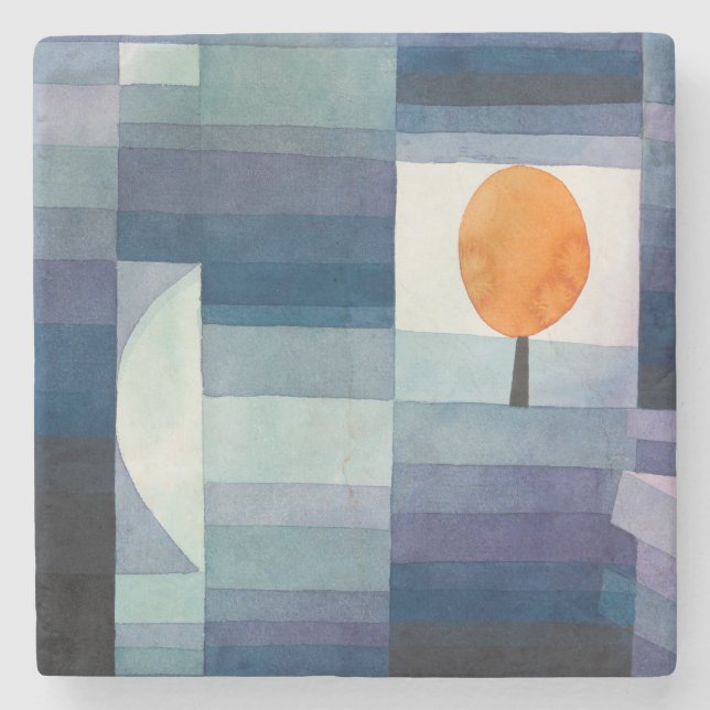Paul Klee Harbinger of Autumn Blue Modern Abstract Stone Coaster (Front)