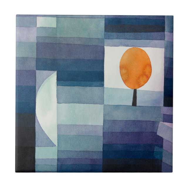 Paul Klee Harbinger of Autumn Blue Modern Abstract Tile (Front)