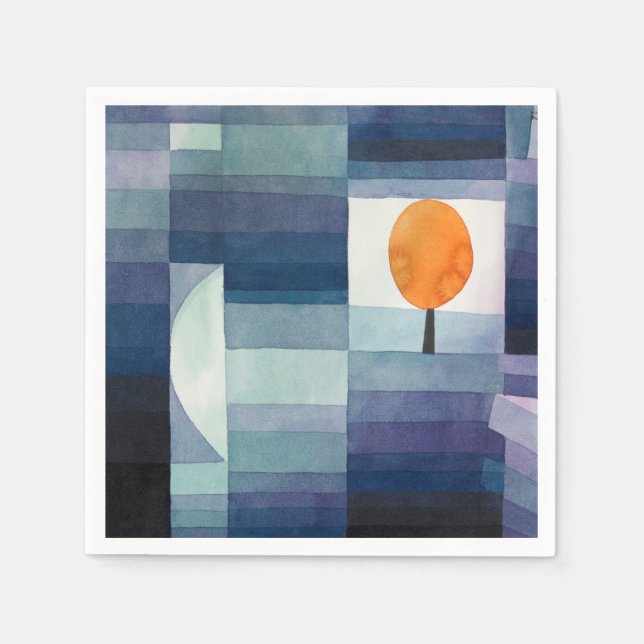 Paul Klee Harbinger of Autumn. Geometric blue fall Napkin (Front)