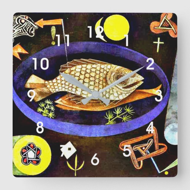 Paul Klee painting, Aroundfish Square Wall Clock (Front)