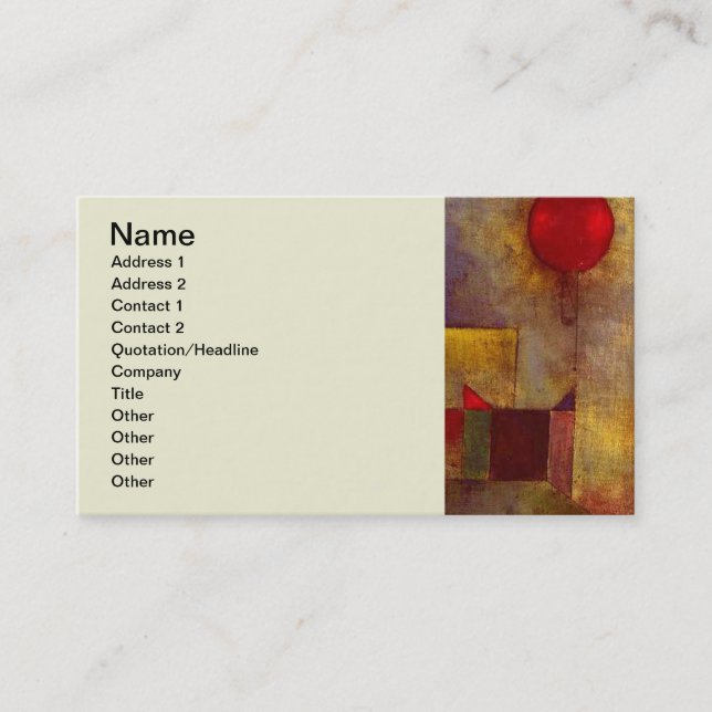 Paul Klee Red Balloon Abstract Colourful Art  Business Card (Front)