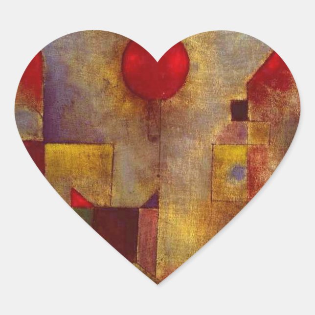 Paul Klee Red Balloon Abstract Colourful Art  Heart Sticker (Front)