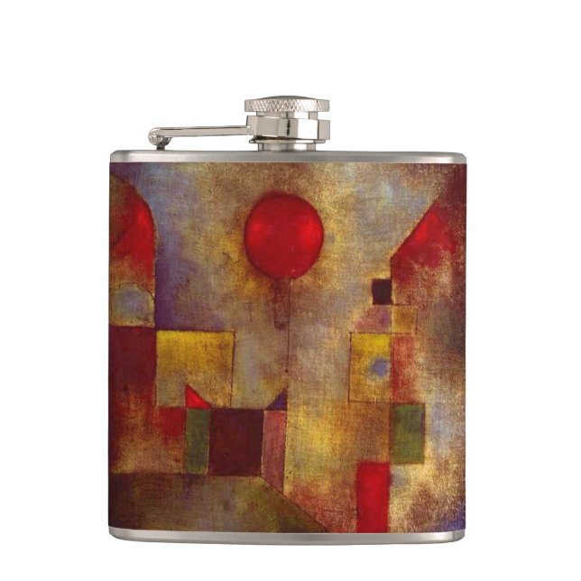 Paul Klee Red Balloon Abstract Colourful Art  Hip Flask (Front)