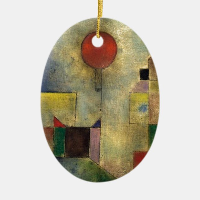 Paul Klee Red Balloon Ceramic Tree Decoration (Front)