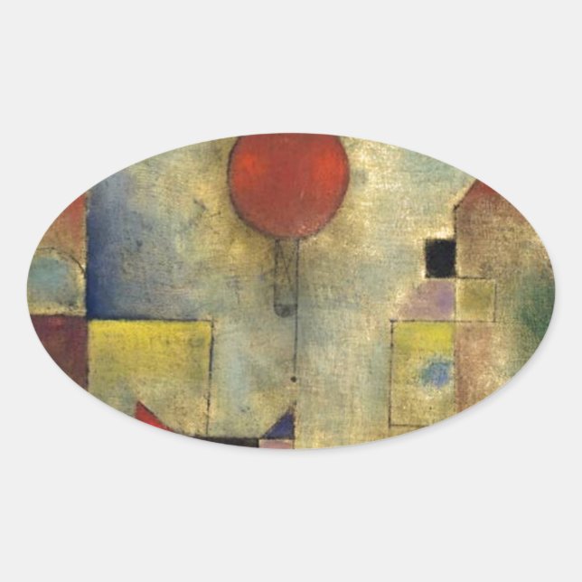 Paul Klee Red Balloon Oval Sticker (Front)