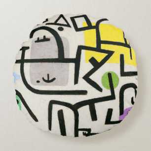 Paul Klee Rich Harbour Abstract Expressionism Round Cushion