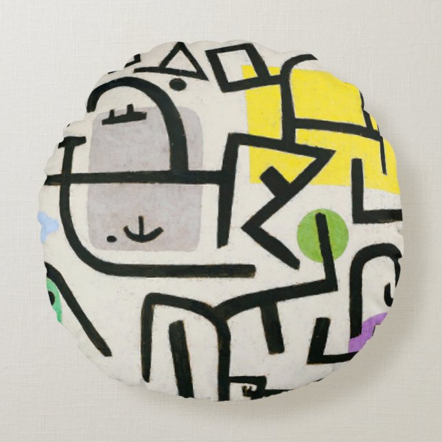 Paul Klee Rich Harbour Abstract Expressionism Round Cushion (Front)