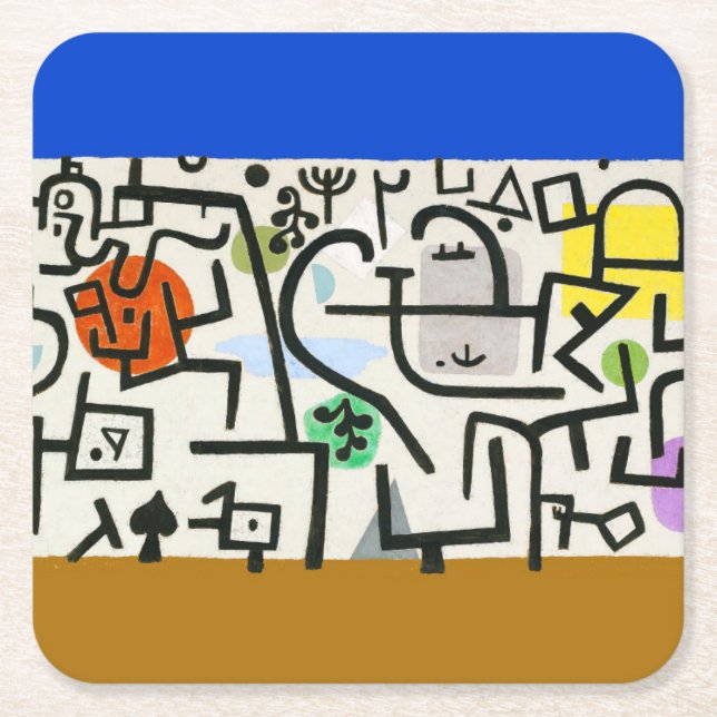 Paul Klee Rich Harbour Abstract Expressionism Square Paper Coaster (Front)