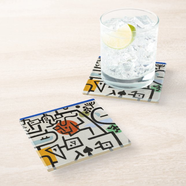 Paul Klee "Rich Port"  Modern Abstract Glass Coaster (Angled)