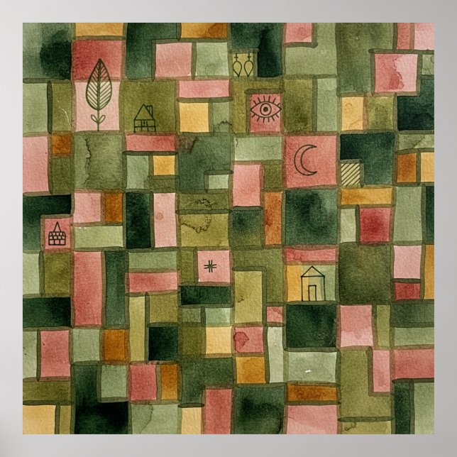 Paul Klee Style Mosaic Garden Folk Art Print (Front)