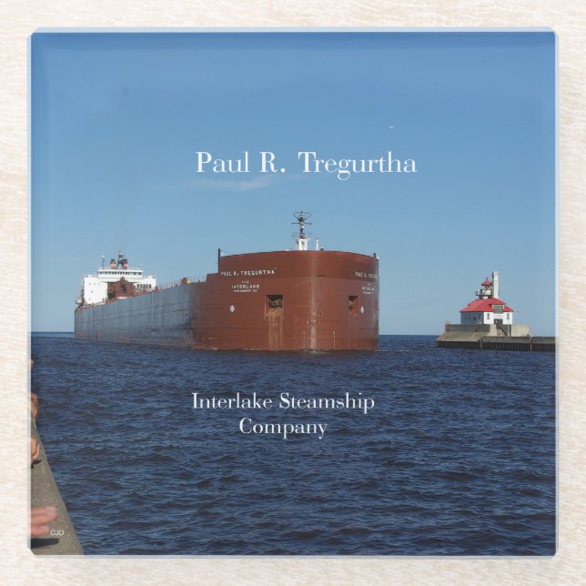 Paul R. Tregurtha Duluth glass coaster (Front)