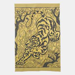 Paul Ranson Vintage Art Nouveau Yellow Tiger Print Tea Towel