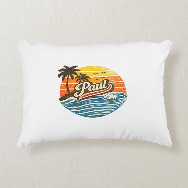 Paul Retro Sunset Name Design Decorative Cushion (Front)