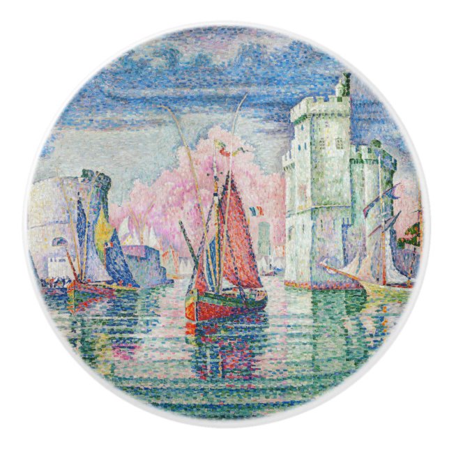 Paul Signac - Entrance of La Rochelle Harbour Ceramic Knob (Front)