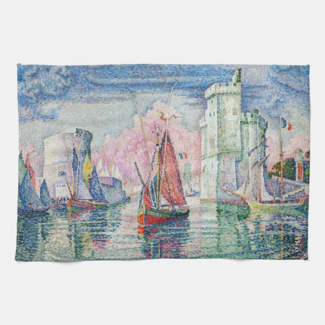 Paul Signac - Entrance of La Rochelle Harbour Tea Towel (Horizontal)