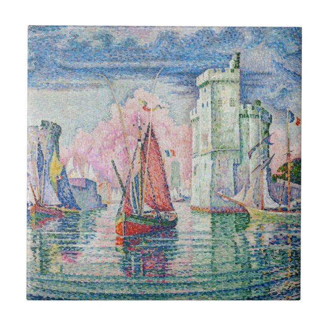 Paul Signac - Entrance of La Rochelle Harbour Tile (Front)