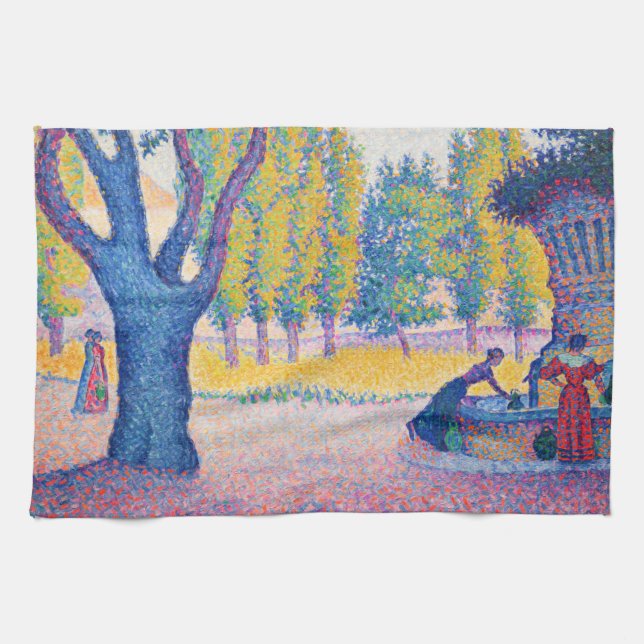 Paul Signac - Fountain des Lices, Saint-Tropez Tea Towel (Horizontal)