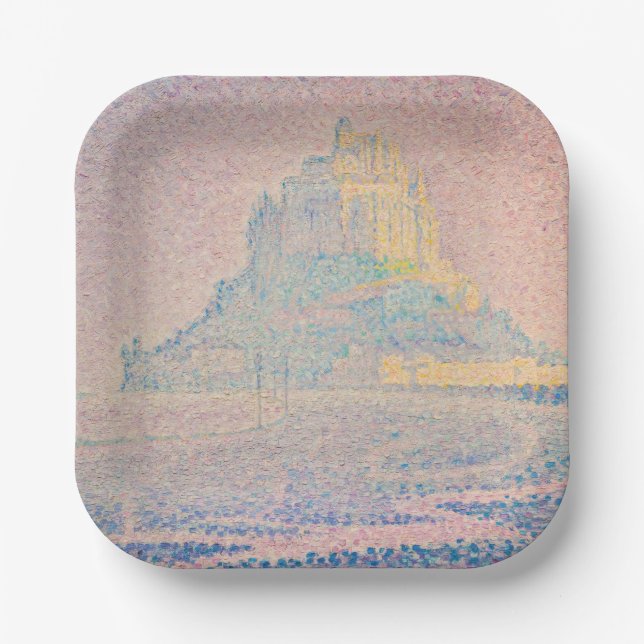 Paul Signac - Mount Saint Michel Fog and Sun Paper Plate (Front)