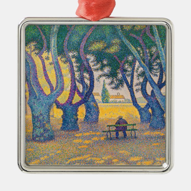 Paul Signac - Place des Lices, Saint-Tropez Metal Tree Decoration (Front)