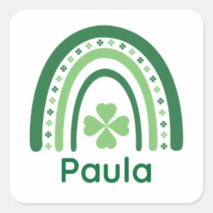 Paula Name Clover Boho Rainbow Square Sticker