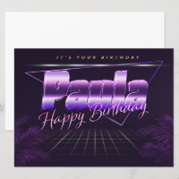 Paula Name first name retro lilac card birthday