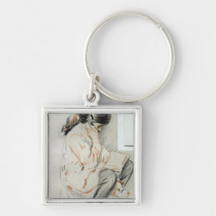 Paulette Reading Sitting on her Toy Dog Key Ring