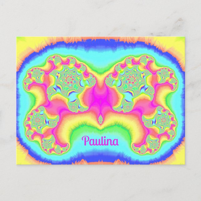 PAULINA ~ BOLD ~ FLUORO PINK ~ 3D Fractal Design ~ Postcard (Front)