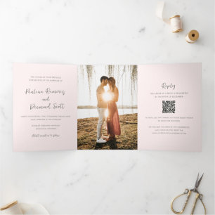 Paulina Modern Soft Pink Simple Elegant Wedding Tri-Fold Invitation