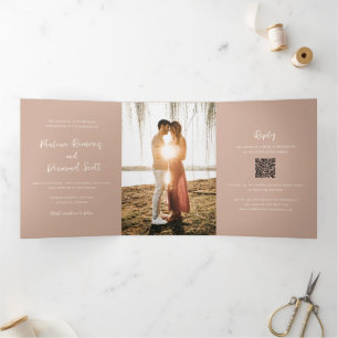Paulina Modern Tan Simple Elegant Wedding Tri-Fold Invitation