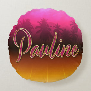 Pauline First Name golden pink cushy Round Cushion