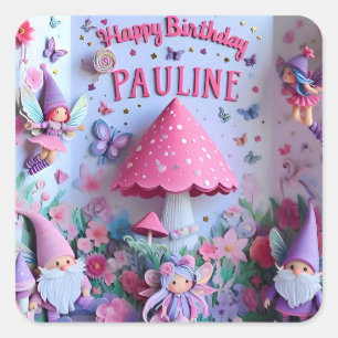 PAULINE ~ HAPPY BIRTHDAY ~ Fairy Tale ~ Square Sticker