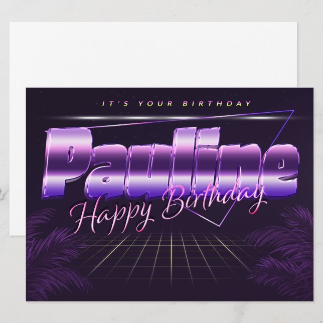 Pauline Name First name lila retro card Birthday (Front/Back)