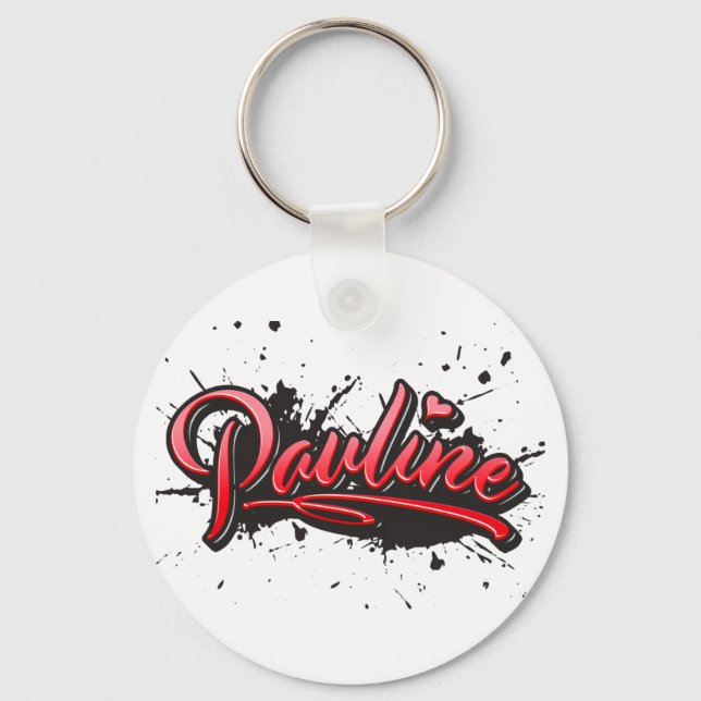Pauline red heart graffiti keychain (Front)