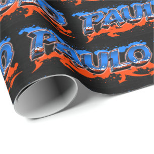 Paulo Vorname Name Graffiti blue orange Wrapping Paper