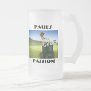 Paul's Passion (Golf)!  16oz. Stein. Frosted Glass Beer Mug