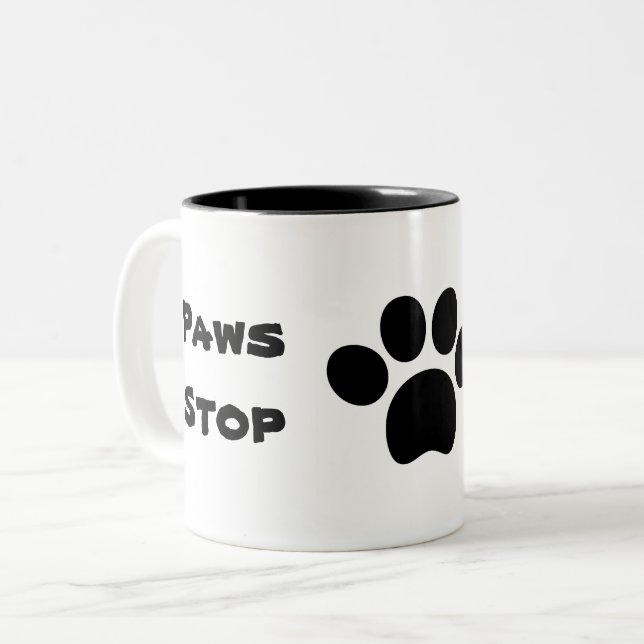 Pause paws stop coffee first print Two-Tone coffee mug (Front Left)
