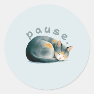 Pause. Sleeping Cat Design Classic Round Sticker