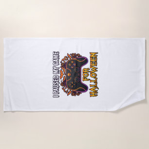 Paused Game Halloween Controller Bats Ghosts_1 Beach Towel