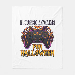 Paused Game Halloween Controller Bats Ghosts_1 Fleece Blanket