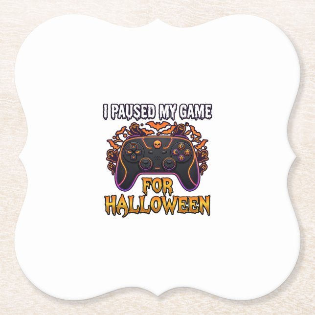 Paused Game Halloween Controller Bats Ghosts_1 Paper Coaster (Front)