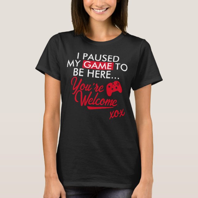 Paused Game Red Sassy Gamer Girl Slogan T-Shirt (Front)