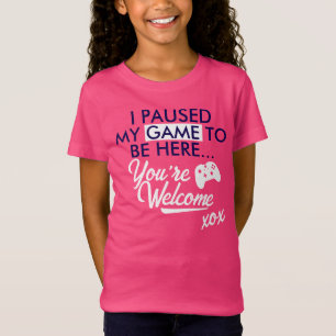 Paused Game White Cute Slogan Gamer Girl  T-Shirt