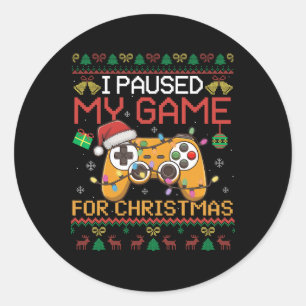 Paused My Game Christmas Gamer Xmas Controller Men Classic Round Sticker