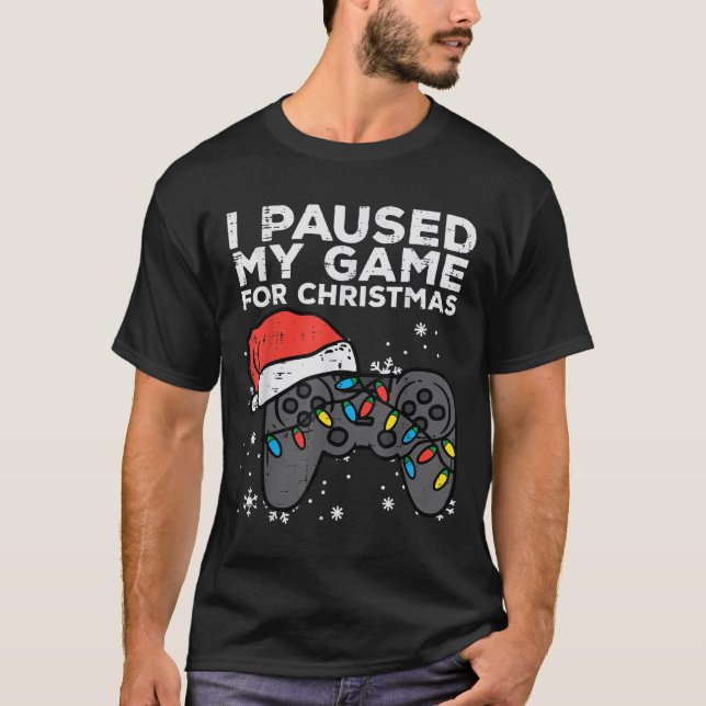 Paused My Game Christmas Gamer Xmas Men Boys Kids  T-Shirt (Front)