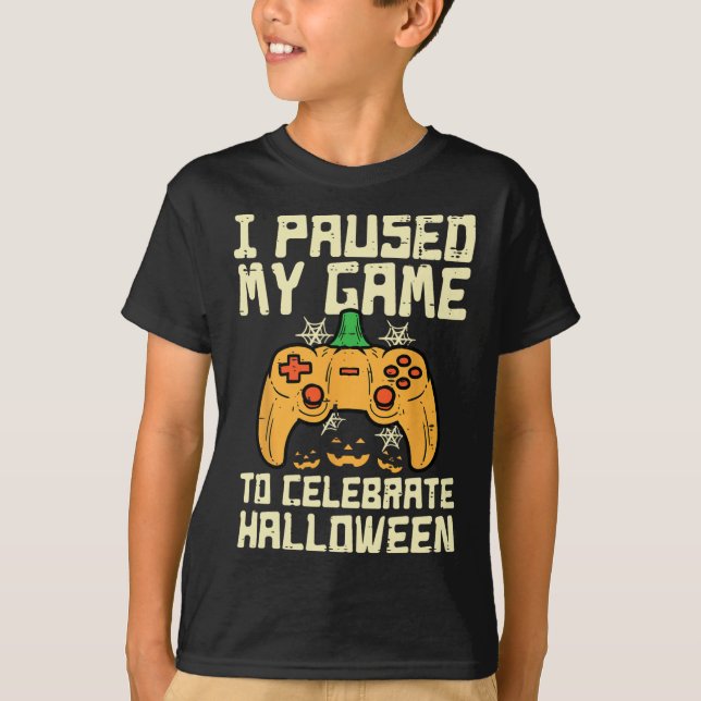 Paused My Game Halloween Gamer Gaming Costume Boys T-Shirt (Front)