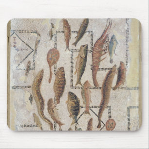Pavement depicting fish escaping from a basket mouse mat